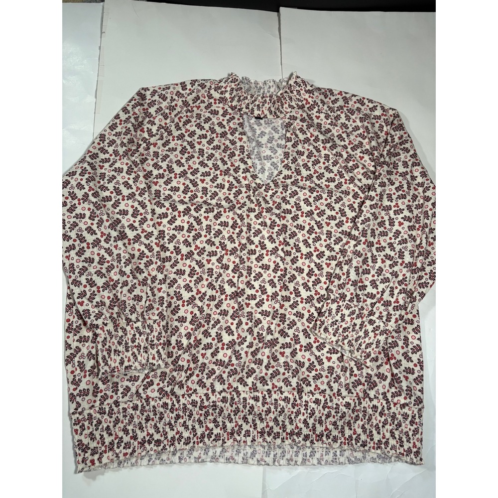 Torrid Size 2 Floral Smocked Peasant Blouse Cream Red Long Sleeve Plus Size